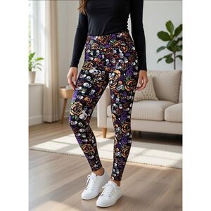 LuLaRoe Halloween Skull And Roses TC Leggings
